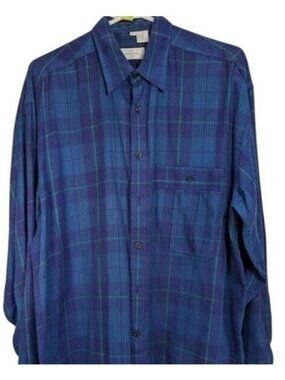 Valentino Blue Tartan plaid pattern long sleeve dress shirt size Medium